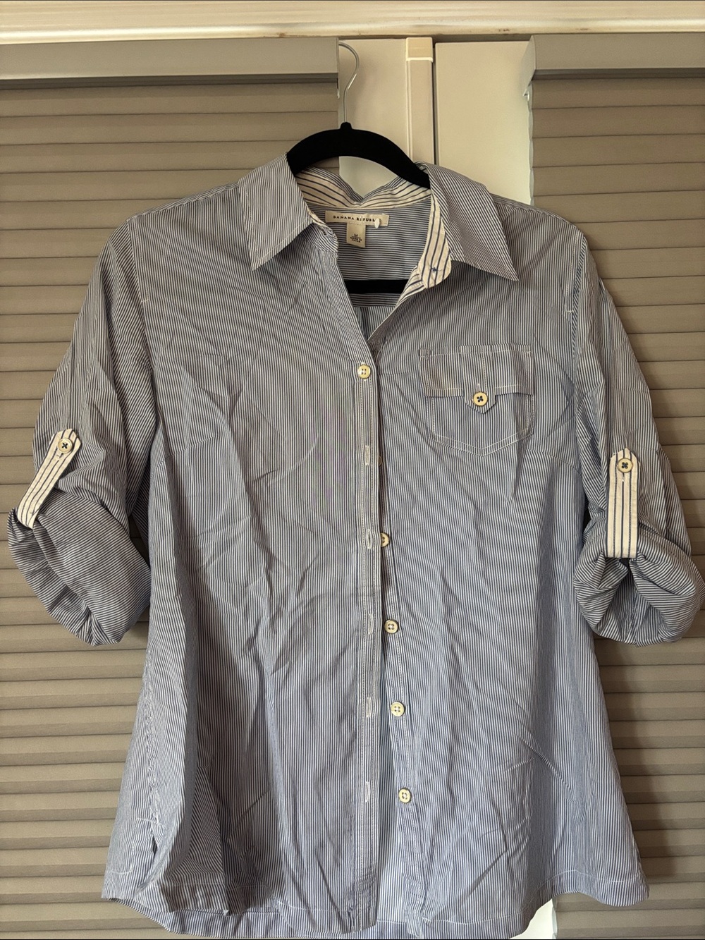 Banana Republic Light Blue and White Striped Casual Button-Down Shirt